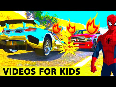 FUN SUPER SPORT CARS in Spiderman Cartoon for Kids and Nursery Rhymes Songs for Children Video