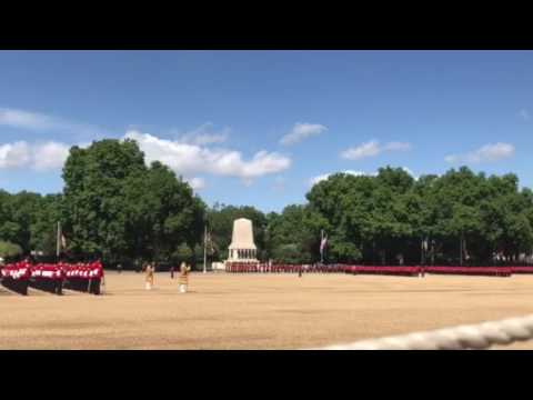 Irish Guards Band marching onto Horse Guards Parade, The Colonel's Review, 10th June 2017