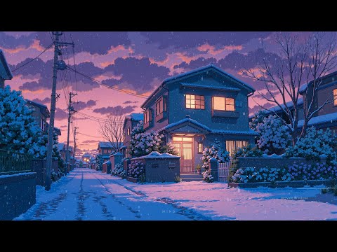 Cozy Winter Dusk ❄️ Peaceful Snowy Japanese Neighborhood Ambience & Lofi Beats to Relax & Study.
