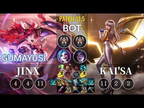 T1 Gumayusi Jinx vs Kai'Sa Bot - KR Patch 11.5
