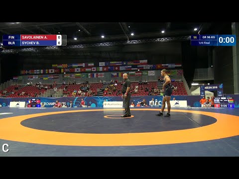 1/4 GR - 96 kg: B. SYCHEV (BLR) df. A. SAVOLAINEN (FIN) by TF, 8-0