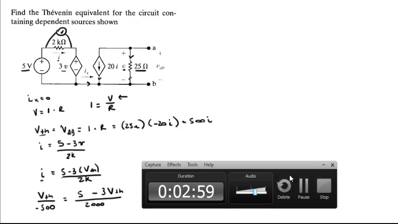 Find the Thevenin equivalent for the circuit containing dependent sources shown