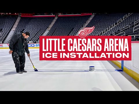 Installing and painting the ice at Little Caesars Arena