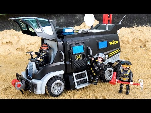 PLAYMOBIL SWAT Team Tactical Unit Unboxing & Assembled Police Tank Truck with Light and Sound