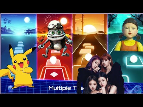 Crazy frog - Squid game - Black pink - Pikachu | Dancing road VS Tiles hop
