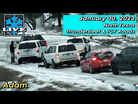 1/30/23 • Denton, Texas Thunder-sleet & Icy Roads (LIVE from Adam Lucio)
