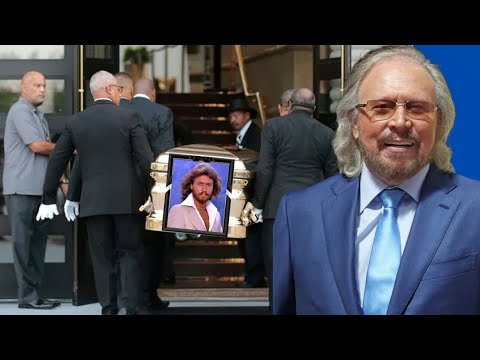 At Singer Barry Gibb's tragic funeral! Our condolences to Barry Gibb's family, goodbye Barry Gibb.