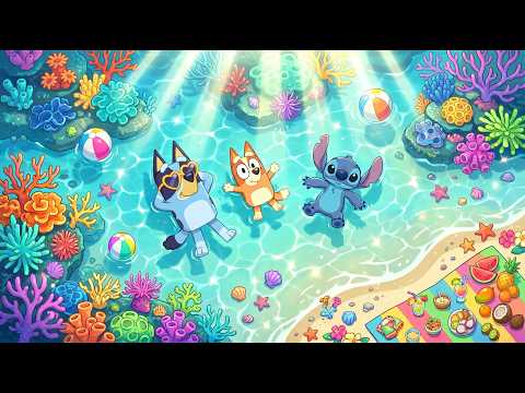 Bluey, Bingo & Stitch Coral Lagoon Paradise 🐚 Summer Lofi Beats for Study & Work ☀️ Beach Ocean Mood