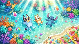 Bluey, Bingo & Stitch Coral Lagoon Paradise 🐚 Summer Lofi Beats for Study & Work ☀️ Beach Ocean Mood