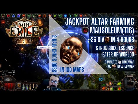 [PoE 3.20] 100 MAPS Low-investment Eater Altars on Mausoleum(T16) - Prep & Results (4-6div/hour)