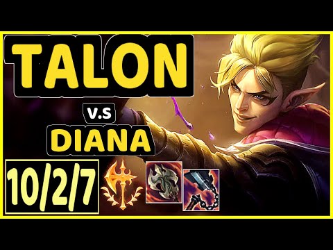 TALON vs DIANA - 10/2/7 KDA MID GAMEPLAY - EUW Ranked GRANDMASTER