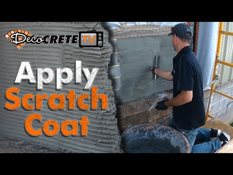 Part of a video titled How To Apply Scratch Coat | Vertical Concrete - YouTube