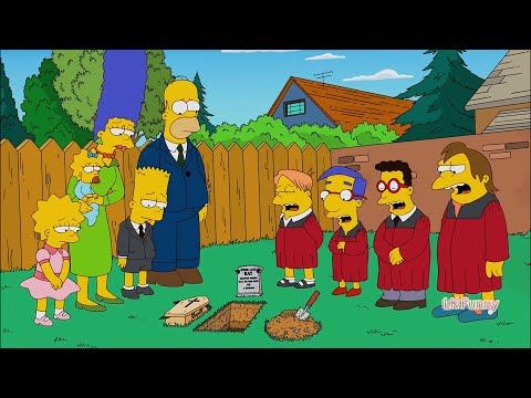 Los Simpson - La Familia Simpson Y Los Compañeros De Bart Asisten Tristes A Un Funeral En El Jardín