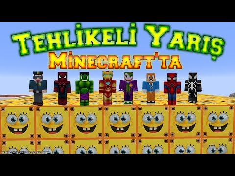 Minecraft'ta Tehlikeli Şans Blokları Yarışması Örümcek Adam Joker ve Süper Kahramanlar