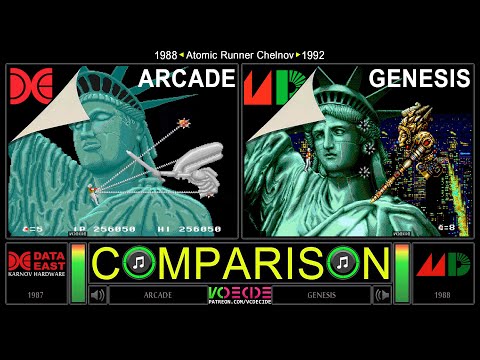 Atomic Runner Chelnov (Arcade vs Sega Genesis) Side by Side Comparison - Dual Longplay