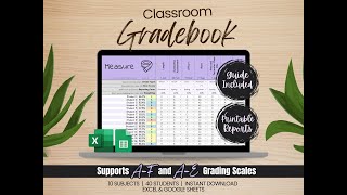 Teacher Gradebook Google Sheets & Excel | Track 40 Students Across 10 Subjects | Automatic Grades