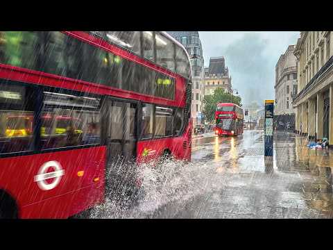 London, England - Heavy Rain Hits Quiet West End Streets | 4K HDR Walking Tour