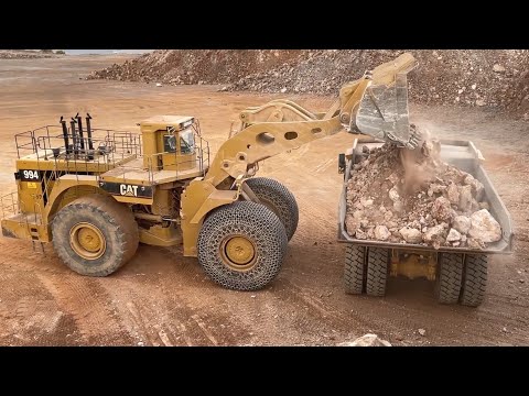 Biggest Caterpillar 994 Wheel Loader Loading Caterpillar 777F Dumpers - Samaras Mining Group