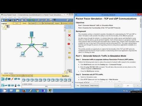 9.3.1.2 Packet Tracer Simulation - Exploration of TCP and UDP Communications
