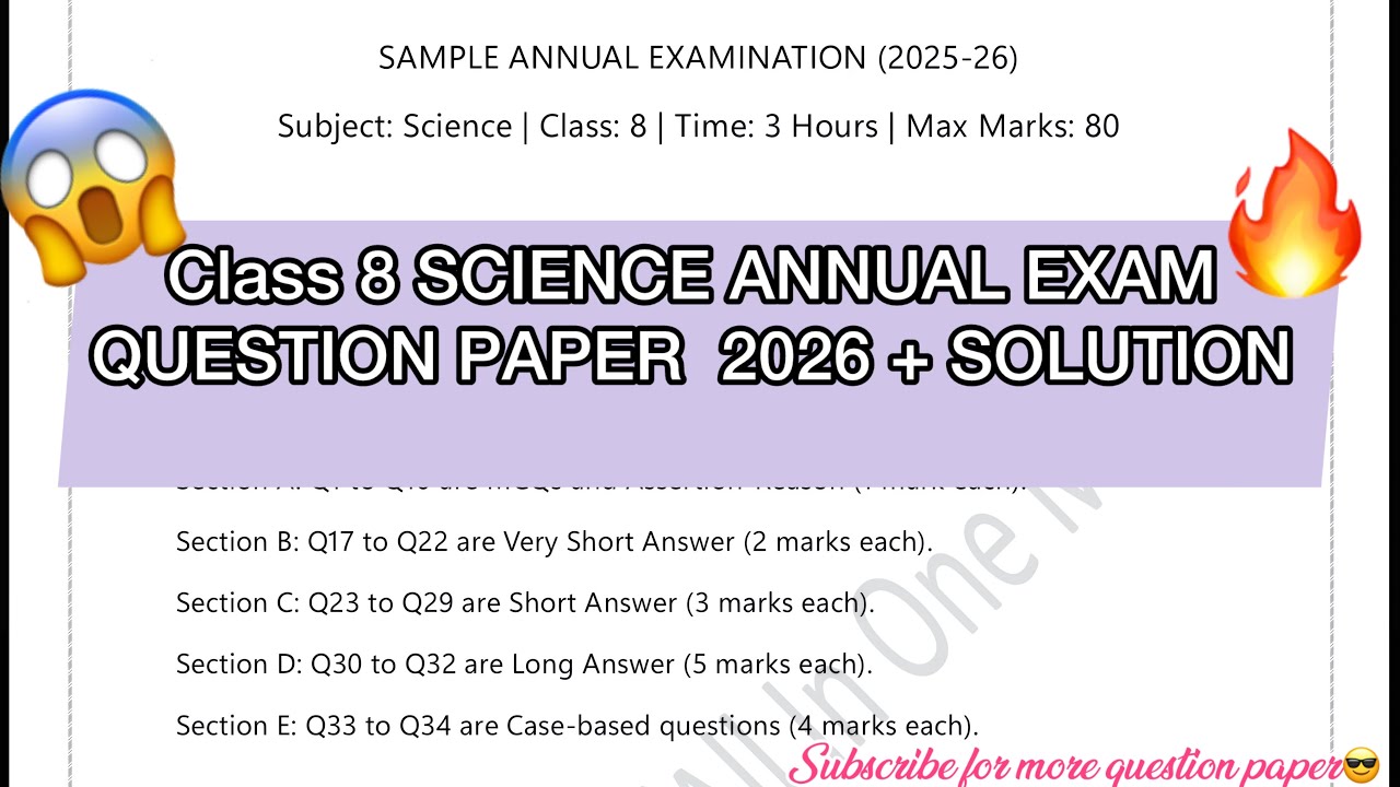 Class 8 Science ANNUAL EXAM QUESTION  PAPER 2026 🔥Full Question Paper + Solution #class8science