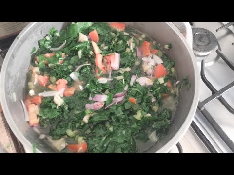 Cooking Spinach Peanut butter soup served with posho (ugali)#Ugandan