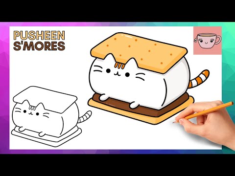 How To Draw Pusheen Cat - S'mores | Cute Easy Step By Step Drawing Tutorial