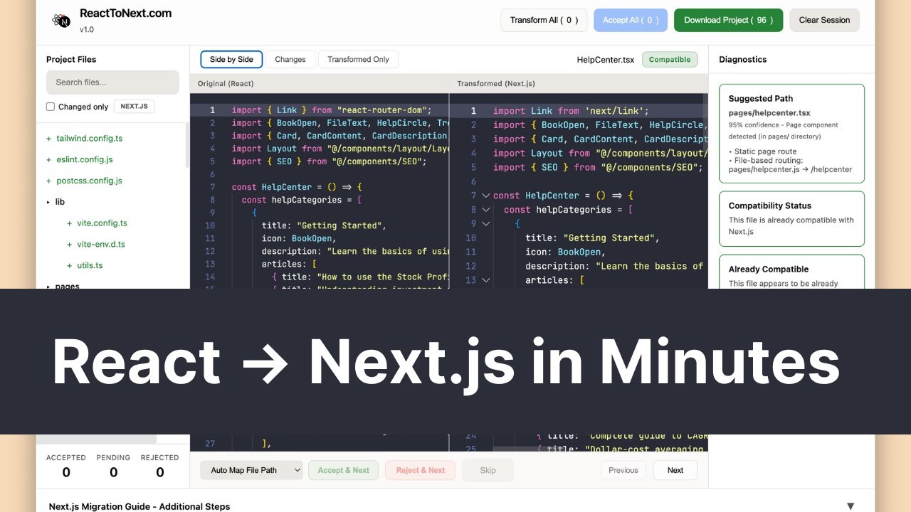 React to Next.js migration tutorial video - Convert React app in 8 minutes