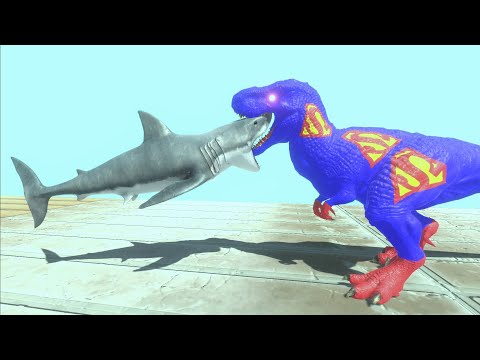 NEW UPDATE GREAT WHITE SHARK vs SUPERMAN T REX AQUATIC DEATH RUN - Animal Revolt Battle Simulator