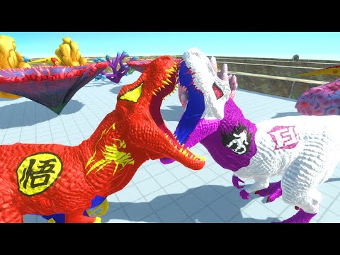 GOKU T-REX VS FRIEZA T-REX DEATH RUN VORTEX WITH HP BAR-Animal Revolt Battle Simulator