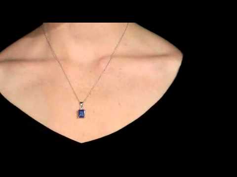 Sapphire Pendant with Diamond Accent 3.0 Carat in Sterling Silver with Chain
