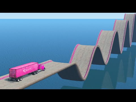 Impossible Growing Wave Bridge Crossing Cars Vs Deep Water - BeamNG.Drive