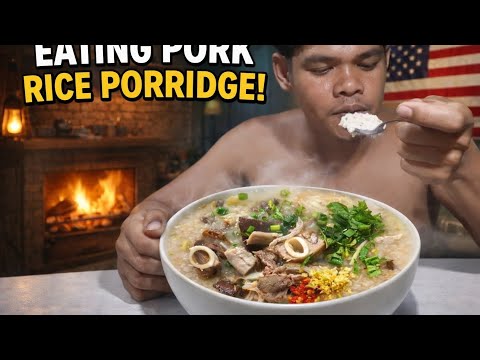 Eating Pork Rice Porridge | Traditional Asian Comfort Food (USA Reaction)