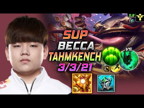 Becca Tahm Kench Support vs Thresh - 베카 서폿 탐켄치 템트리 룬 솔라리 수호자 タム・ケンチ Таам Кенч 河流之王 - LOL KR 11.9