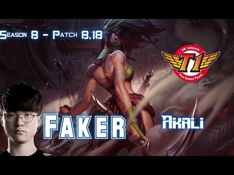 SKT T1 Faker AKALI vs AATROX Mid - Patch 8.18 KR Ranked