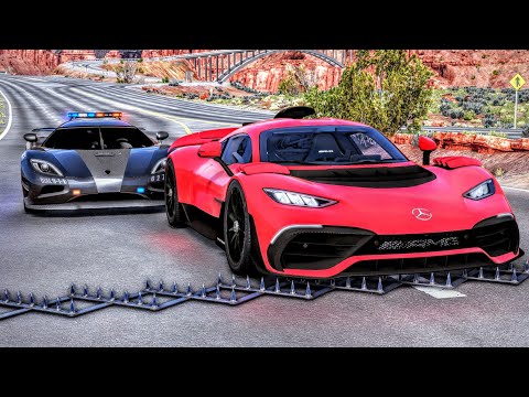 Cars vs. Police Spike Strips - BeamNG.Drive