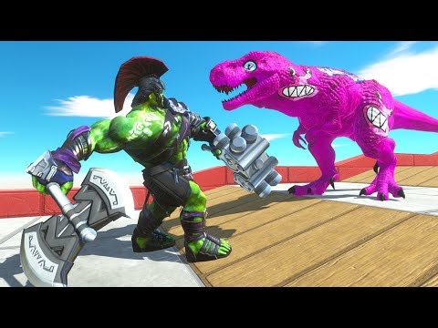 Hulk Warrior solo PINK RAINBOW FRIENDS Tyrannosaurus rex Death Fall - Animal Revolt Battle Simulator
