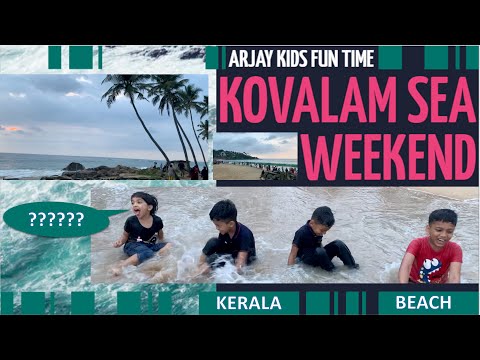 Kovalam Beach🌊Drenching on Waves💧ARJAY Kids👨‍👨‍👧‍👦at Thiruvananthapuram Kerala