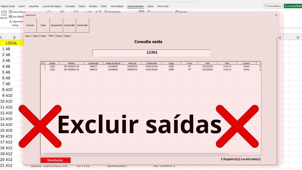 Create in Excel Program with Barcode Reading and Output Records with Employee Name P20