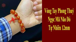 Vòng Tay Phong Thủy Đá Mã Não Đỏ Tự Nhiên Chạm Khắc 12mm