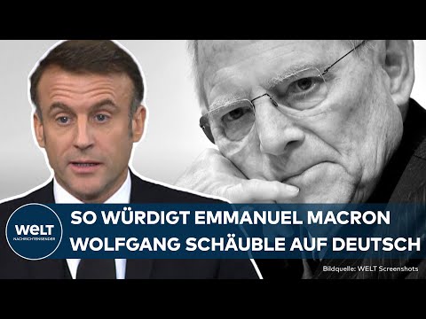 Video Thumbnail: ABSCHIED MIT TRAUERSTAATSAKT: Emmanuel Macron würdigt Wolfgang Schäuble auf Deutsch als Freund