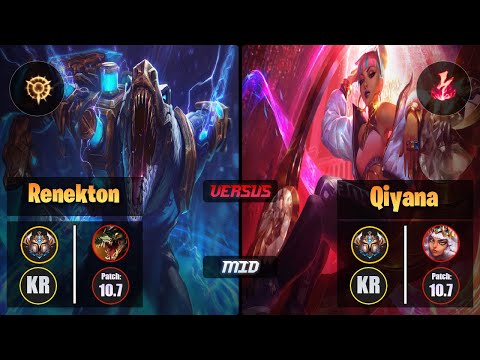 Challenger RENEKTON [Press the Attack] (Mid) VS  QIYANA - Challenger KR Patch 10.7