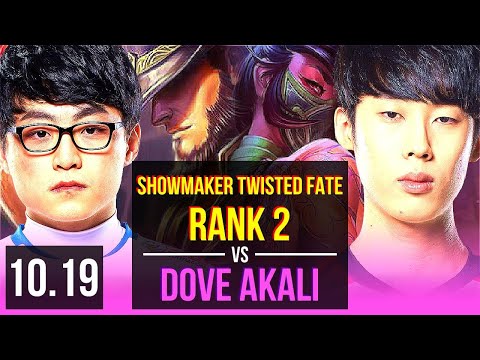 ShowMaker TWISTED FATE vs Dove AKALI (MID) | Rank 2, Rank 1 Twisted Fate | KR Challenger | v10.19