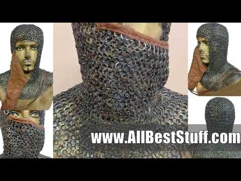 Watch YouTube Video for Titanium Chain Mail Coif Flat Riveted Short Length Hood