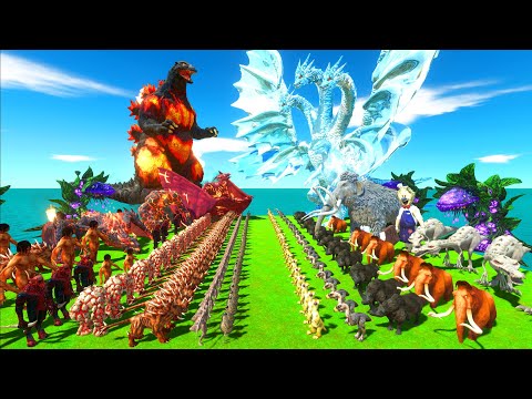 Ice Age War - Team Fire Godzilla + Rodan + Lava Dragon VS Team Ice King Ghidorah + Mammoth - ARBS