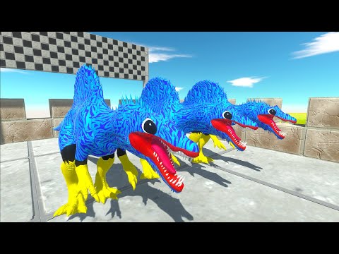 X3 HUGGY WUGGY SPINOSAURUS VS X5 CARCHAR SPIDERMAN DEATH RUN - Animal Revolt Battle Simulator