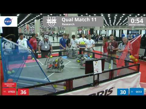 VEX Worlds 2016 - VEX U - Research - Qual 11 (UTEZ2) 154 vs 87 (QCC2)
