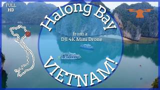 Relaxing tour of Halong Bay by drone. Reefs, Cát Bà island, cruise ships all from the air.
