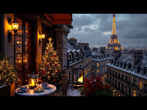 Paris Winter Balcony Café Jazz ☕ Cozy Christmas Ambience & Relaxing Jazz Music for Study, Focus