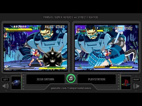 Marvel Super Heroes vs. Street Fighter (Sega Saturn vs PlayStation) Gameplay Comparison | VCDECIDE