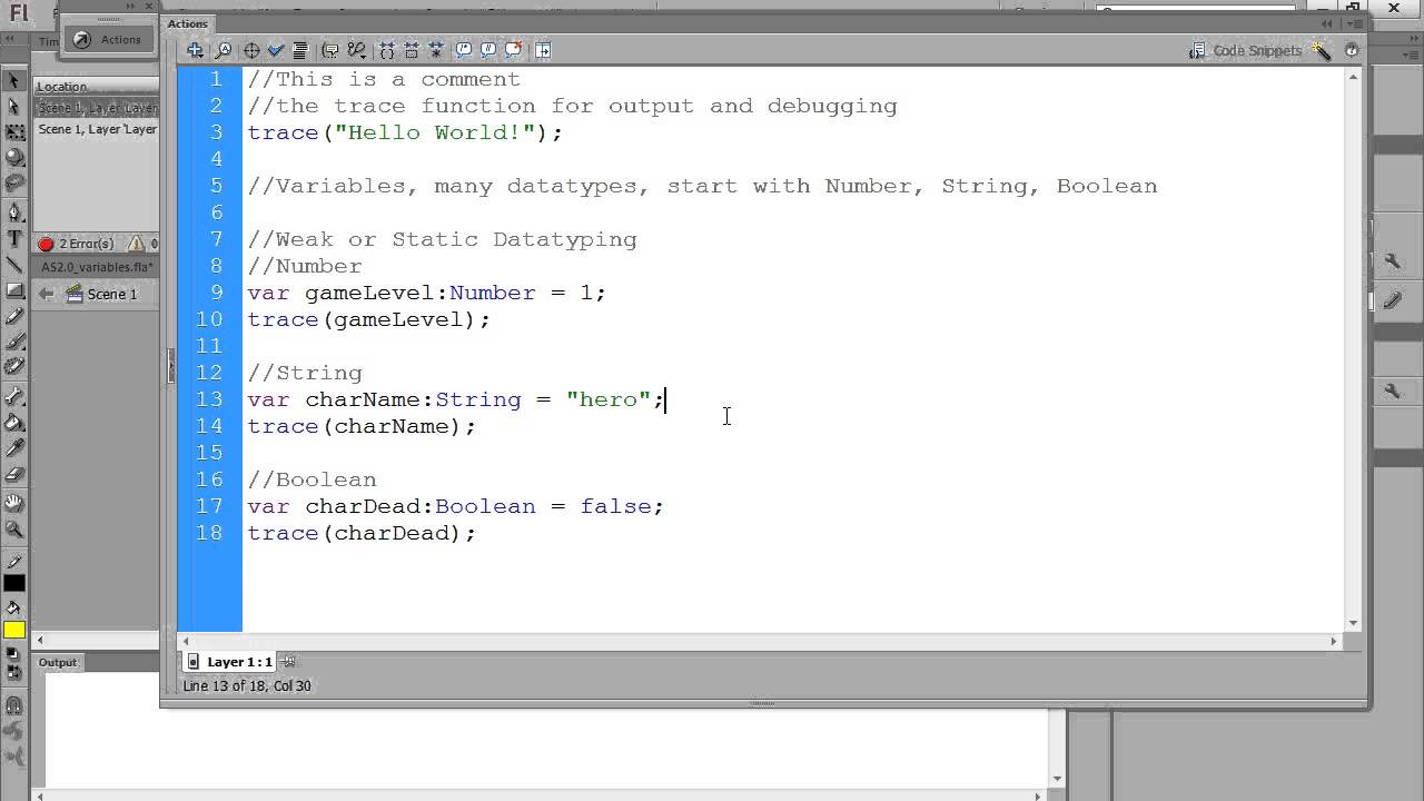 Flash CS6 Actionscript for Beginners - Variable Datatypes & AS3